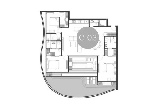 Condominium floor plan, 3 bedrooms in Andaman Boutique Residences No. 11012 (2D)