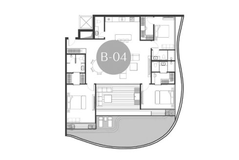 Condominium floor plan, 3 bedrooms in Andaman Boutique Residences No. 11010 (2D)