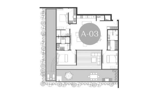 Condominium floor plan, 3 bedrooms in Andaman Boutique Residences No. 11011 (2D)