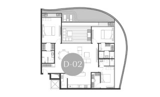 Condominium floor plan, 3 bedrooms in Andaman Boutique Residences No. 11008