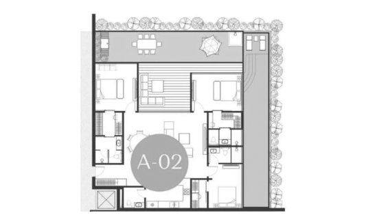 Condominium floor plan, 3 bedrooms in Andaman Boutique Residences No. 11013 (2D)